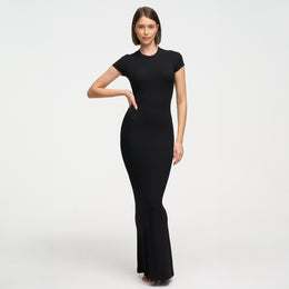 Ribgebreide T-shirt maxi-jurk