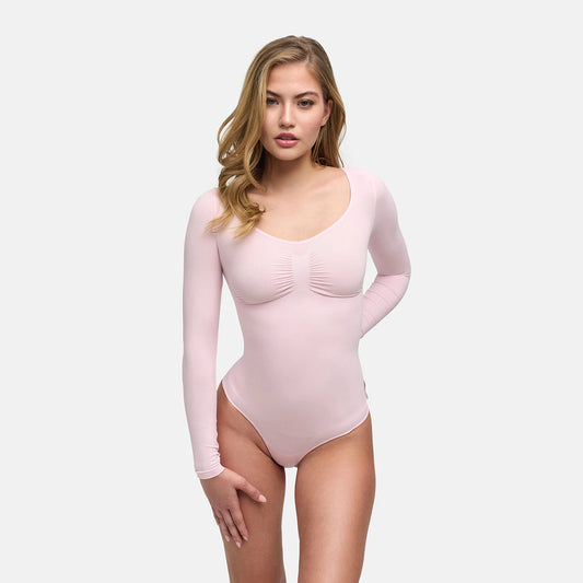 Body contenitivo modellante a maniche lunghe con perizoma