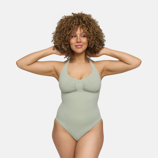 Halterneck bodysuit met slip