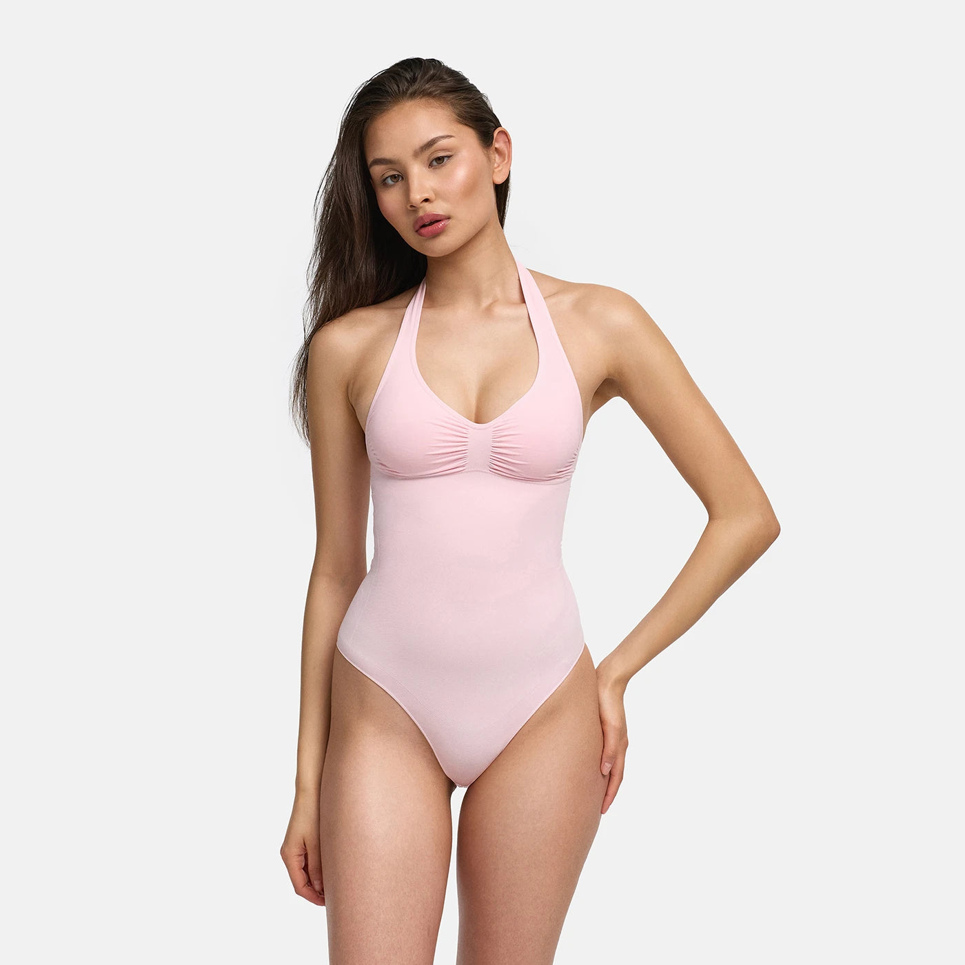 Neckholder Bodysuit Sculpting Shapewear mit integrierten Pads mit Slip