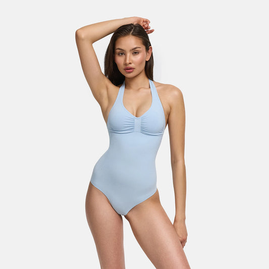 Body reductor tipo halter con copas integradas y corte tipo slip
