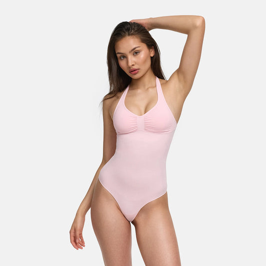 Body reductor tipo neckholder con almohadillas integradas y tanga