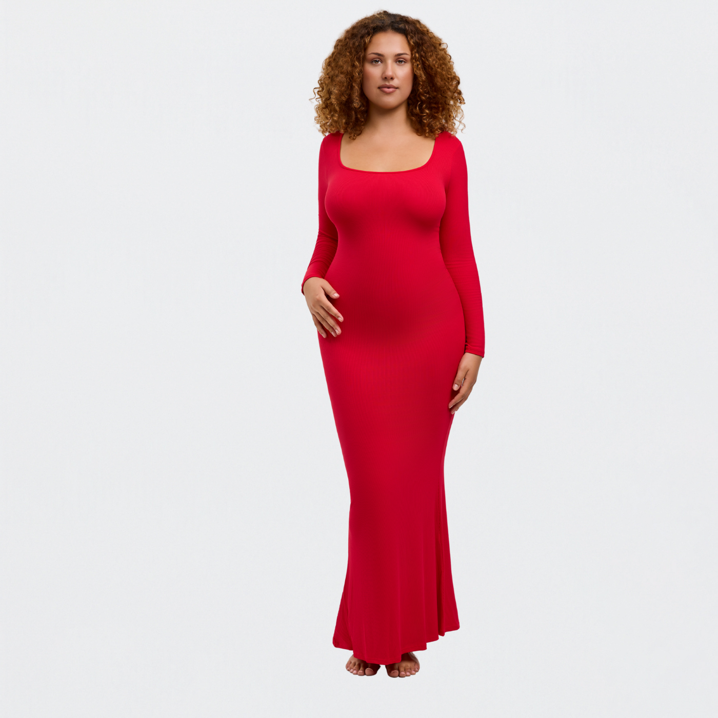 Ribbed Long Sleeve Maxikleid