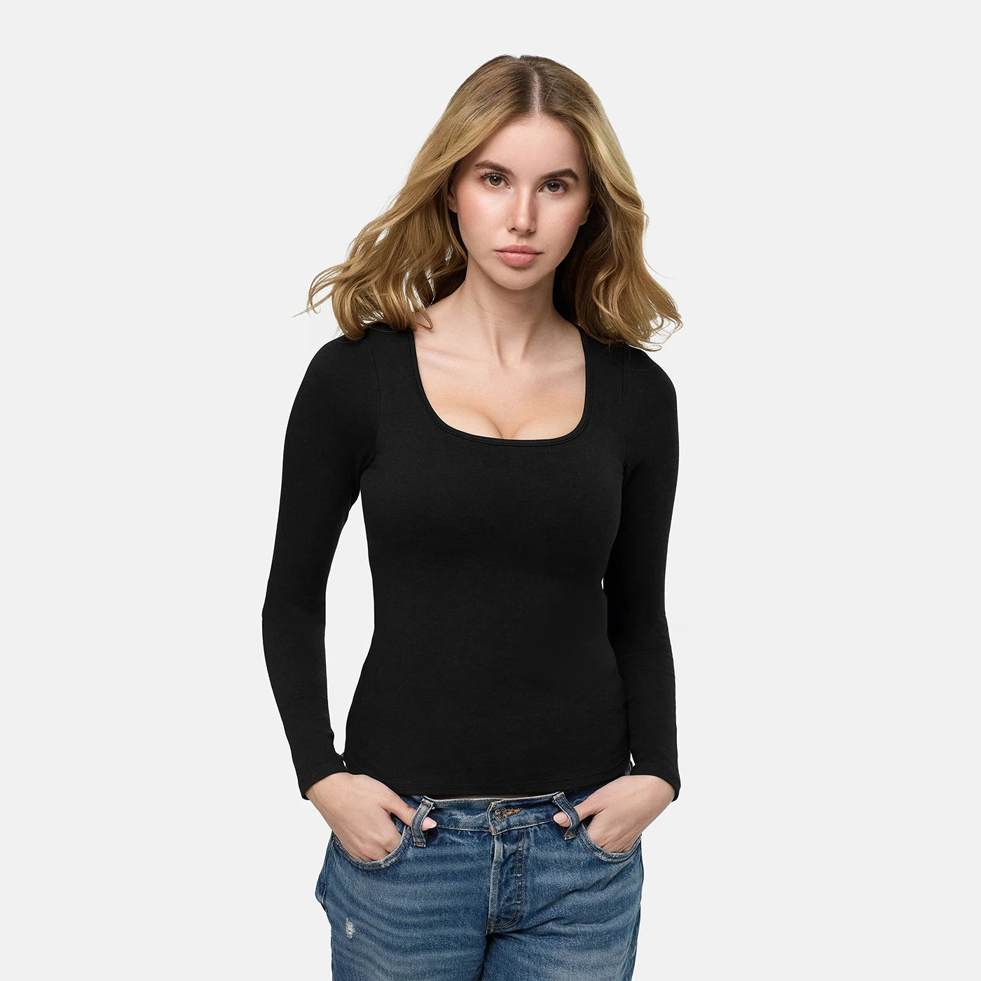 Cotton Longsleeve with Built-In Push-Up Bra